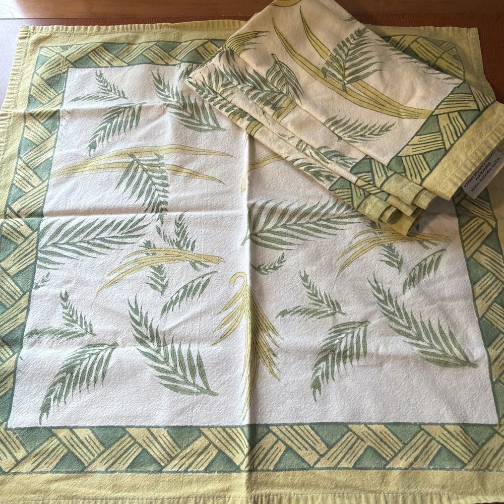 6 Nature by Bruno Lamy, Green Leaf Botanical‎ Bamboo Block Border 20x20" Napkins